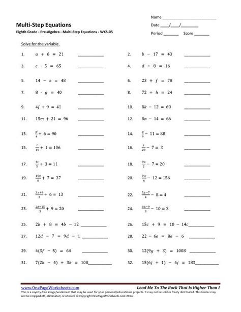 3 Step Equations Worksheets Multi Step Equations Worksheets Algebra