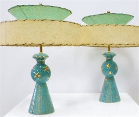 Mid Century Modern Aqua Teal Turquoise And Gold Table Lamps With