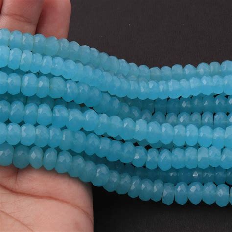 1 Strand Blue Aqua Chalcedony Round Beads Faceted Gemstone Etsy