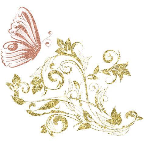 Gold Silvery Flower Butterfly Png Picpng