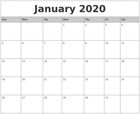 Free January 2020 Calendar Printable Template Blank