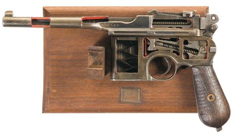 Cutaway 1930 Mauser Broomhandle Pistol With Stand