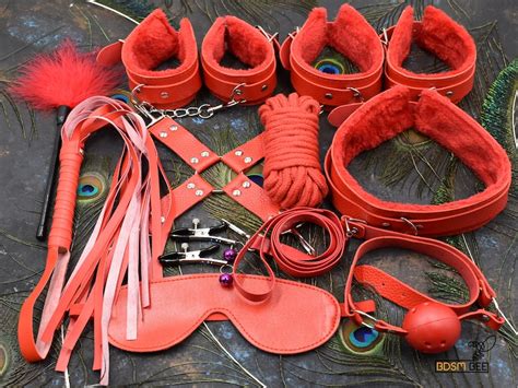 14 Piece Bondage Bdsm Set Red Leather Sex Toys Whip Restraints