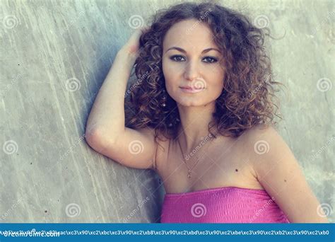 Fashionable Curly Brunette Model Posing Stock Image Image Of Elegance
