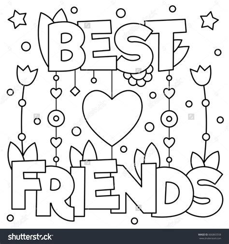 Best Friends Coloring Page Vector Illustration Stock Vector Royalty