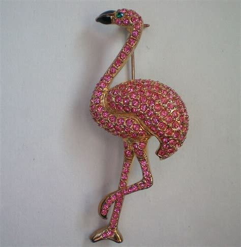 Pink Flamingo Bird Pin With Pave Rhinestones From Manorsfinest On Ruby