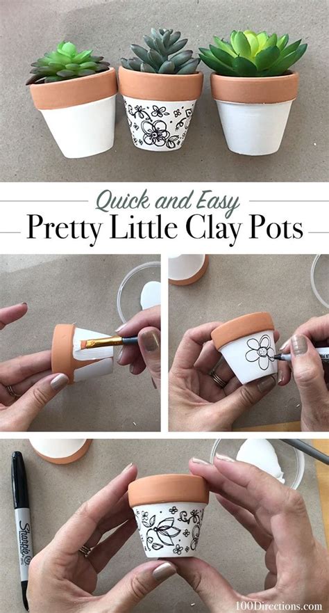 Mini Hand Drawn Art Clay Pot Planter Clay Pot Crafts Flower Pot