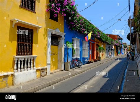 Colorful Street Old Cartegena Colombia South America Walled City Stock