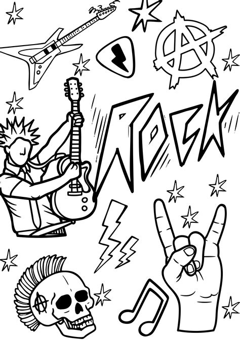 2 Printable Coloring Pages Punk Rock Music Guitar Bank Heavy Etsy