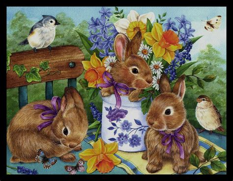 015 Msa Jane Maday Bird Butterfly Rabbit Easter Greeting Card For Sale