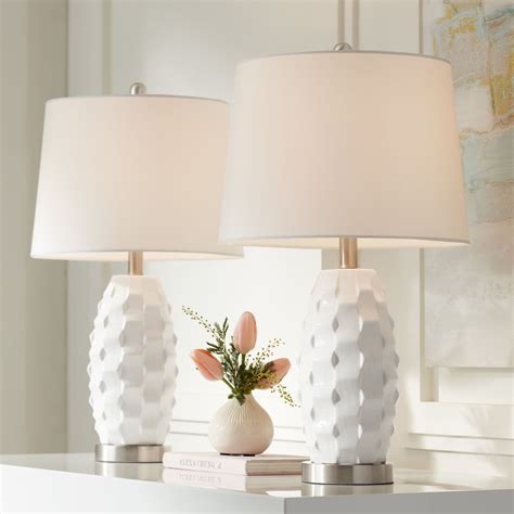 360 Lighting Modern Coastal Accent Table Lamps Set Of 2 Led Scalloped