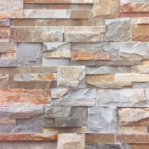 3d Brown Slate Brick Stone Effect Wallpaper Luxury Textured Non Woven