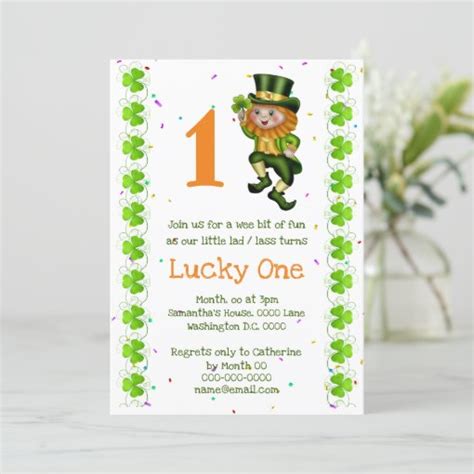First Birthday Leprechaun Lucky One Clover Irish Invitation Zazzle