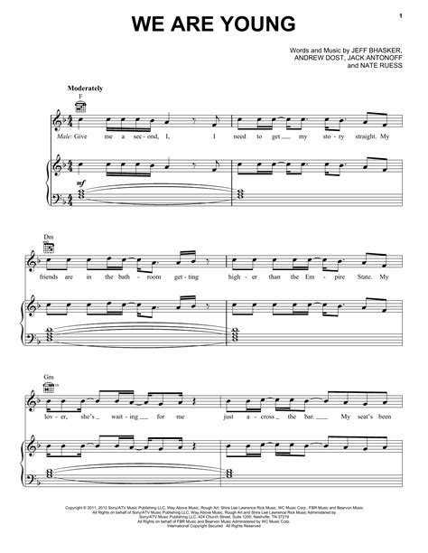 We Are Young Sheet Music By Fun Piano Vocal And Guitar Right Hand