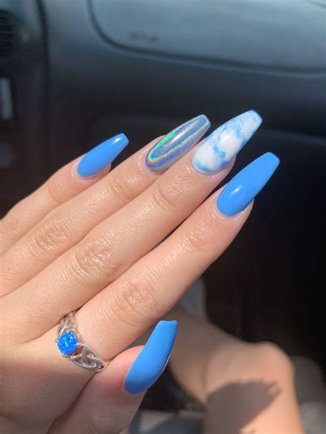 Light Blue And White Acrylic Nails Coffin Nail And Blue Nails