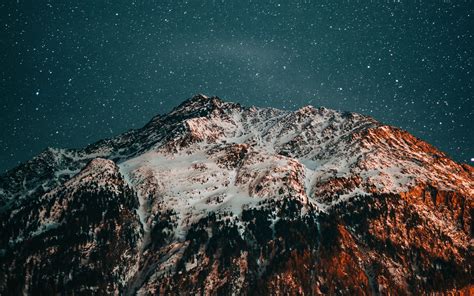Download Wallpaper 3840x2400 Mountains Starry Sky Peaks Snow Night