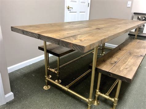 Retro Industrial Style Modern Farmhouse Table With Benches Etsy In