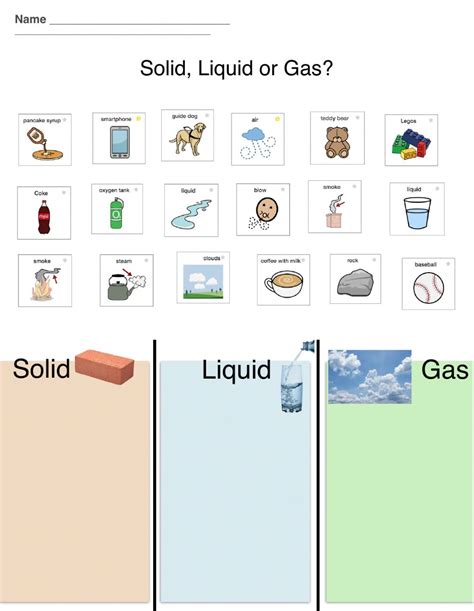 Solid, Liquid or Gas worksheet
