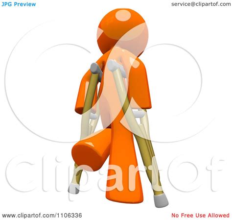 Clipart 3d Orange Man Using Crutches 1 Royalty Free Cgi