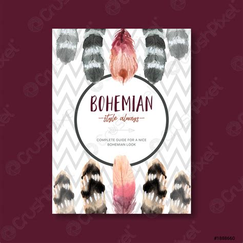 Bohemian Poster Design With Various Feather Watercolor Illustration