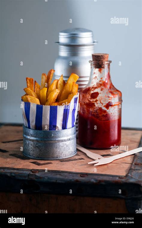 Rustic French Fries With Ketchup In Modern Style Served Stock Photo Alamy
