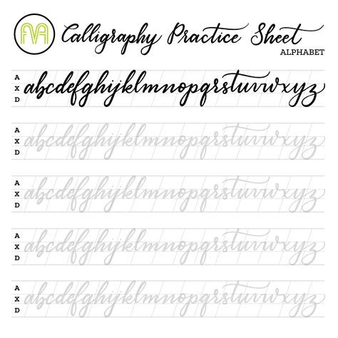 Calligraphy Practice Sheets Alphabet Lettering Digital