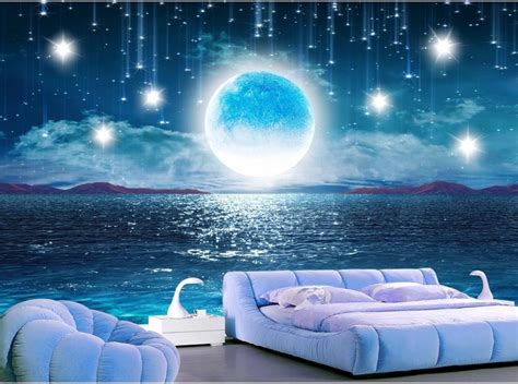 3d Customized Wallpaper Beautiful Night Sky Moon Landscape