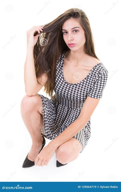 Brunette Beautiful Woman Posing In Photo Studio Stock Image Image Of
