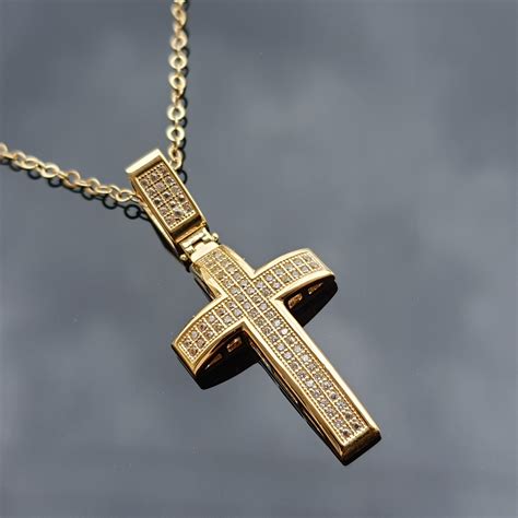 K Solid Gold Cross Necklace Real Gold Dainty Necklace Etsy