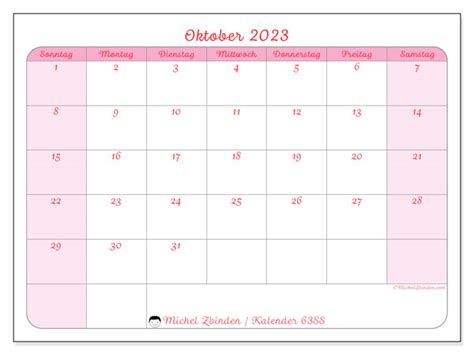 Kalender Oktober 2023 Zum Ausdrucken “63ss” Michel Zbinden Be