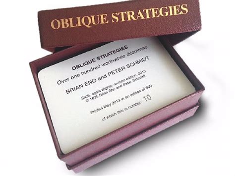 Here's an online javascript version of the cards. Brian Eno's Oblique Strategies | Expertly Chosen Gifts