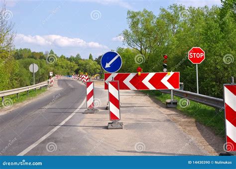 Detour And Road Construction Signs Stock Photo Image Of Roadside
