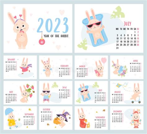 Printable Farm Monthly Calendar 2023 Templates Planner Cute Rabbit