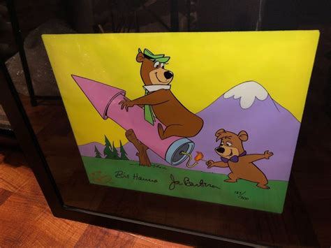 Hanna Barbera Signed Yogi Bear Boo Boo Cel Yogi On A Rocket Rare
