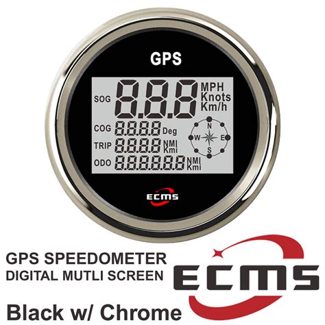 Ecms Multi Function Digital Gps Speedometer Black Chrome Sog Cog Trip