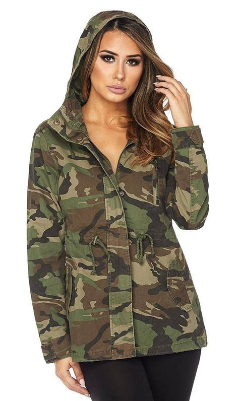 Womens Olive Camouflage Hooded Parka Jacket S L