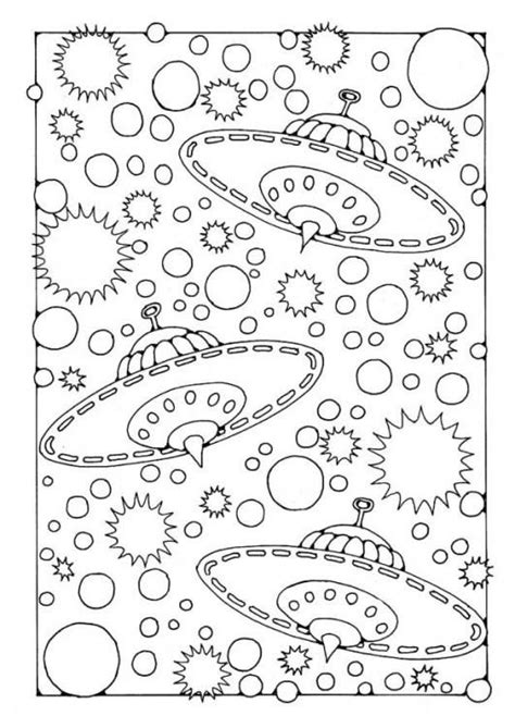 These free coloring pages consist of a rocket ship launching into outer space, an astronaut, stars, planets, satellites, an alien, a ufo and more. Space coloring pages alien spacecraft | Space coloring pages, Coloring pages, Space coloring sheet