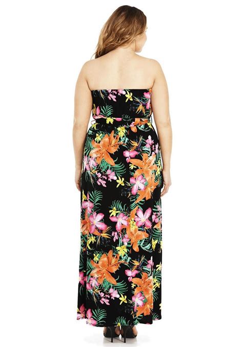 Fandf True Tropical Print Bandeau Plus Size Maxi Dress Plus Size Maxi
