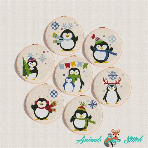 Counted cross stitch pattern to download, with a woodlands's animals theme. Penguin cross stitch patterns PDF christmas animals Set of ...