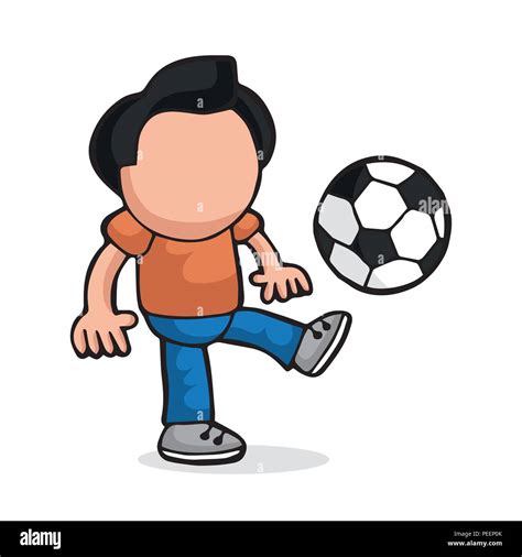 Cartoon Illustration Footballer Kicking Football High Resolution Stock