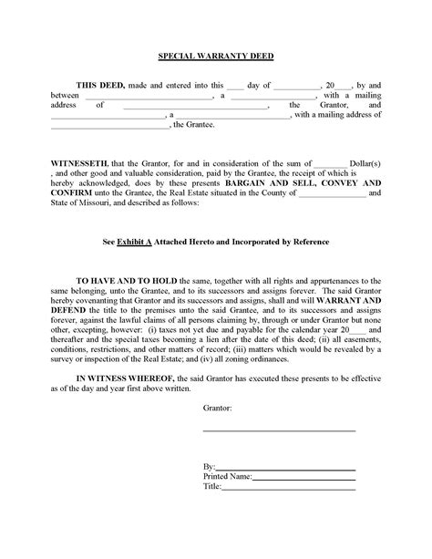 Missouri Special Warranty Deed Form Deed Forms Deed Forms