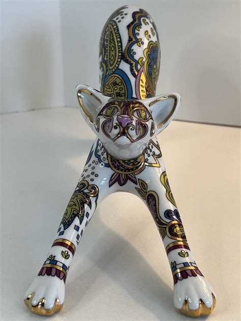 Paul Cardew Cat Figurine Stretching Cool Catz Paisley 18k Gold England