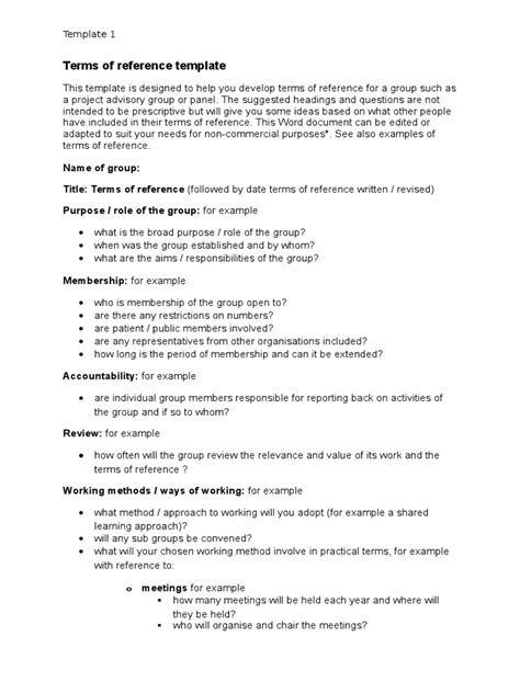 Terms Of Reference Template 13