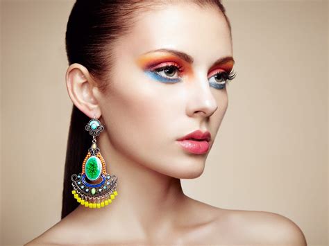 Portrait Of Beautiful Young Woman With Earring Jewelry And Acce By
