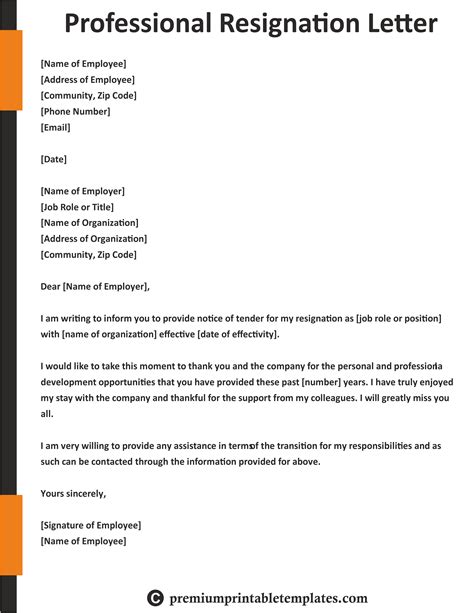 Professional Resignation Letter Templates Resignation Letter