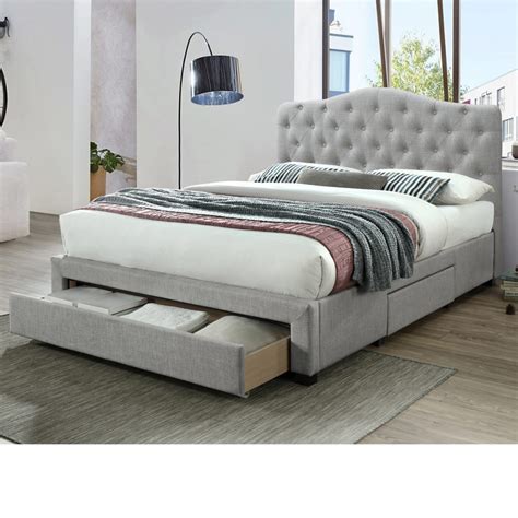 Modern Stylish Queen Size Fabric Bed Frame With 3 Drawers Silver