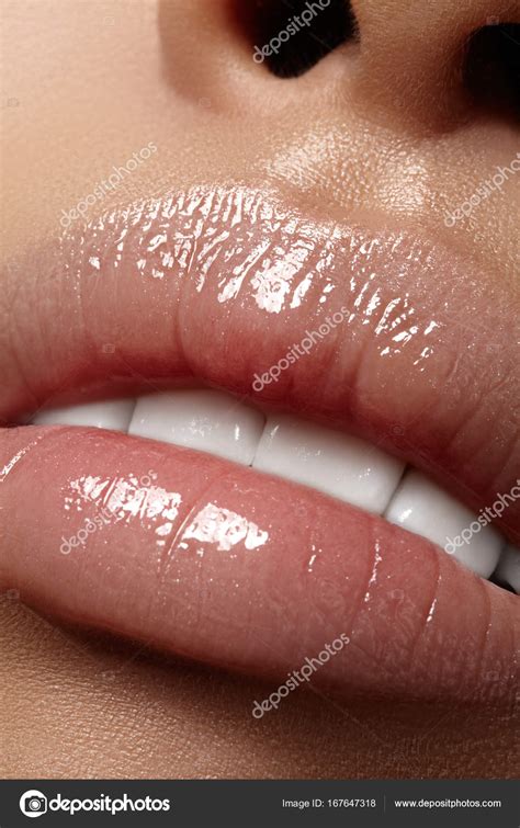Moisturizing Lip Balm Lipstick Close Up Of A Beautiful Sexy Wet Lips Full Lips With Gloss