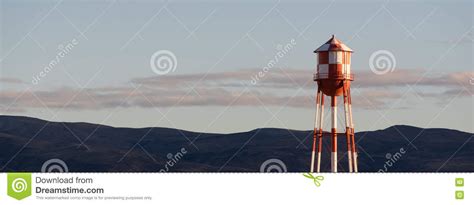 Red White Checkered Water Tower Mountain Background Stock Image Image