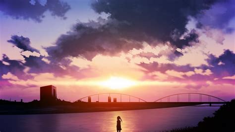 Sunlight Landscape Sunset Sea City Anime Anime Girls Reflection Sky Clouds
