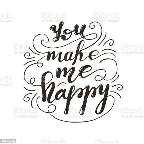 Greeting Card Design With Lettering You Make Me Happy Vector